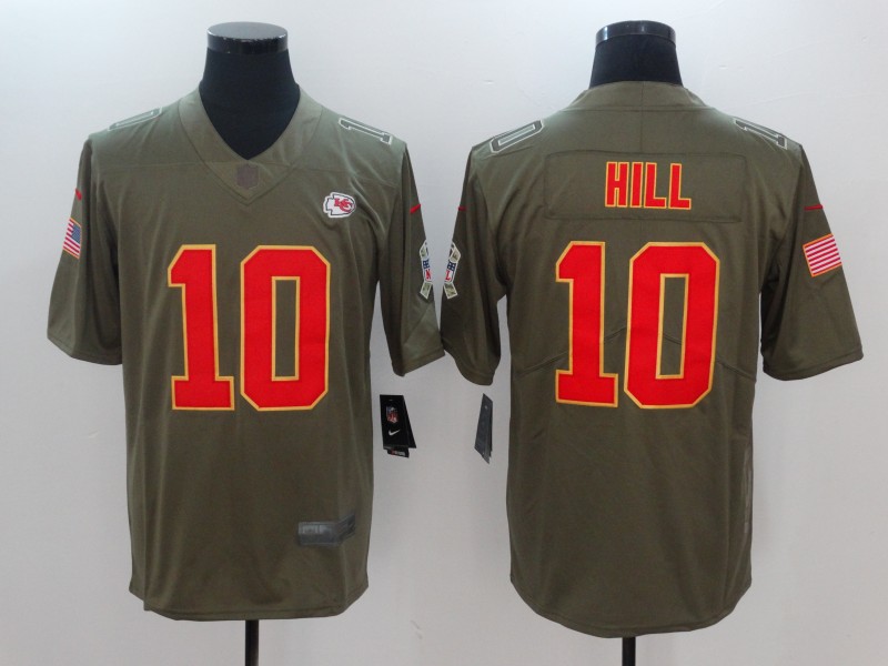 Men Kansas City Chiefs #10 Hill Nike Olive Salute To Service Limited NFL Jerseys